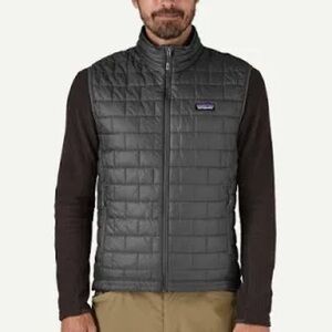 Patagonia Gray Quilted Puffer Vest with Stand-Up Collar